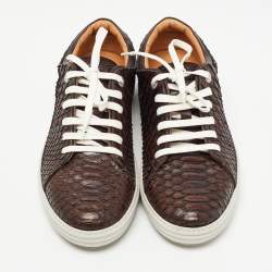 Pre Owned Salvatore Ferragamo Brown Python Leather Low Top Sneakers Size 40.5