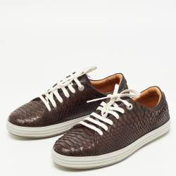 Pre Owned Salvatore Ferragamo Brown Python Leather Low Top Sneakers Size 40.5