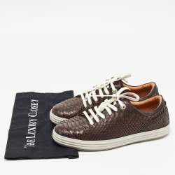 Pre Owned Salvatore Ferragamo Brown Python Leather Low Top Sneakers Size 40.5