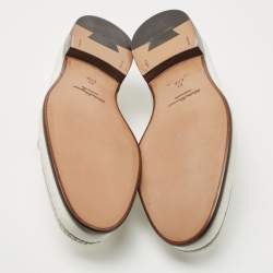Pre Owned Salvatore Ferragamo White Leather Gancini Loafers Size 42.5
