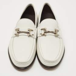 Pre Owned Salvatore Ferragamo White Leather Gancini Loafers Size 42.5