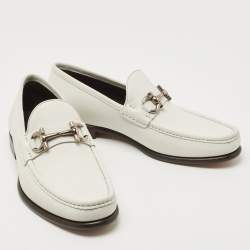 Pre Owned Salvatore Ferragamo White Leather Gancini Loafers Size 42.5
