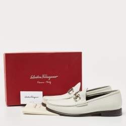Pre Owned Salvatore Ferragamo White Leather Gancini Loafers Size 42.5