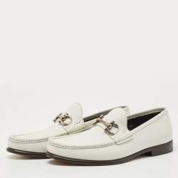 Pre Owned Salvatore Ferragamo White Leather Gancini Loafers Size 42.5