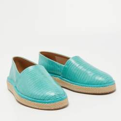 Salvatore Ferragamo Turquoise Lizard Lampedusa Espadrilles Size 42