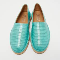 Salvatore Ferragamo Turquoise Lizard Lampedusa Espadrilles Size 42