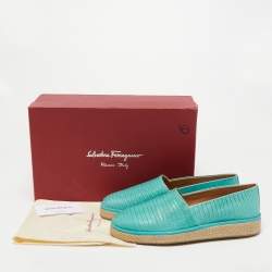 Salvatore Ferragamo Turquoise Lizard Lampedusa Espadrilles Size 42