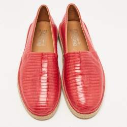 Salvatore Ferragamo Red Lizard Leather Lampedusa Espadrilles Size 44.5 
