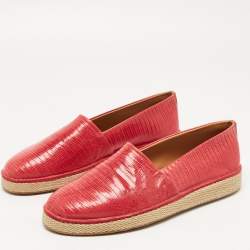 Salvatore Ferragamo Red Lizard Leather Lampedusa Espadrilles Size 44.5 