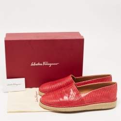 Salvatore Ferragamo Red Lizard Leather Lampedusa Espadrilles Size 44.5 