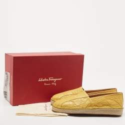 Salvatore Ferragamo Yellow Lizard Lampedusa Slip On Espadrilles Size 43.5