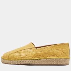 Salvatore Ferragamo Yellow Lizard Lampedusa Slip On Espadrilles Size 43.5