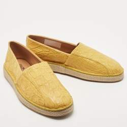 Salvatore Ferragamo Yellow Lizard Lampedusa Slip On Espadrilles Size 43.5
