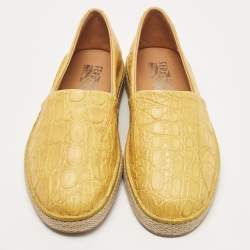 Salvatore Ferragamo Yellow Lizard Lampedusa Slip On Espadrilles Size 43.5
