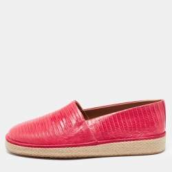 Salvatore Ferragamo Red Lizard Leather Lampedusa Slip-On Espadrilles Size 43.5