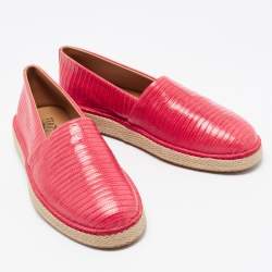 Salvatore Ferragamo Red Lizard Leather Lampedusa Slip-On Espadrilles Size 43.5
