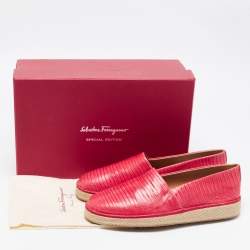 Salvatore Ferragamo Red Lizard Leather Lampedusa Slip-On Espadrilles Size 43.5