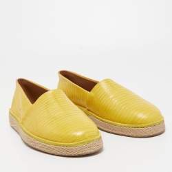 Salvatore Ferragamo Yellow Lizard Leather Lampedusa Slip On Espadrilles Size 44.5