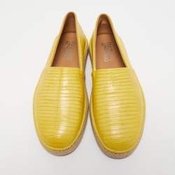 Salvatore Ferragamo Yellow Lizard Leather Lampedusa Slip On Espadrilles Size 44.5