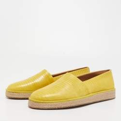Salvatore Ferragamo Yellow Lizard Leather Lampedusa Slip On Espadrilles Size 44.5