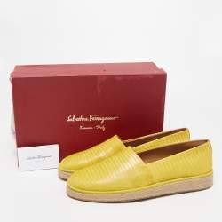 Salvatore Ferragamo Yellow Lizard Leather Lampedusa Slip On Espadrilles Size 44.5