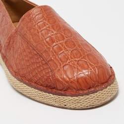 Pre Owned Salvatore Ferragamo Brown Croc Leather Lampedusa Slip On Espadrilles Size 44.5
