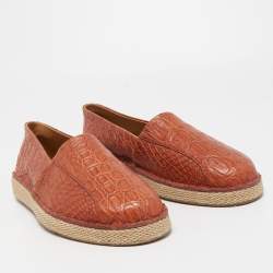 Pre Owned Salvatore Ferragamo Brown Croc Leather Lampedusa Slip On Espadrilles Size 44.5
