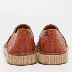 Pre Owned Salvatore Ferragamo Brown Croc Leather Lampedusa Slip On Espadrilles Size 44.5