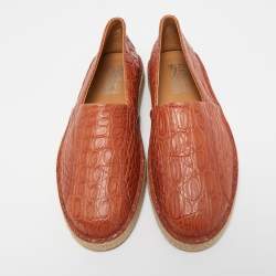 Pre Owned Salvatore Ferragamo Brown Croc Leather Lampedusa Slip On Espadrilles Size 44.5