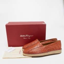 Pre Owned Salvatore Ferragamo Brown Croc Leather Lampedusa Slip On Espadrilles Size 44.5