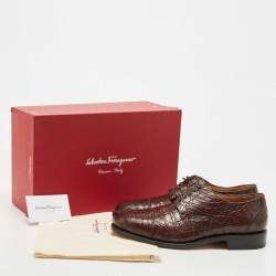 Salvatore Ferragamo Brown Crocodile Leather Nordland Derby Size 42.5