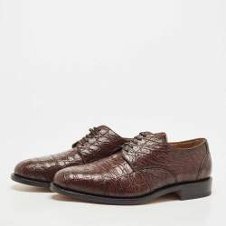 Salvatore Ferragamo Brown Crocodile Leather Nordland Derby Size 42.5