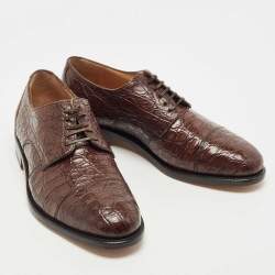 Salvatore Ferragamo Brown Crocodile Leather Nordland Derby Size 42.5