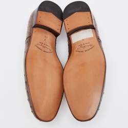 Pre Owned Salvatore Ferragamo Brown Ostrich Leather Gris Lace Up Derby Size 41