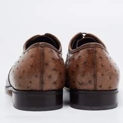 Pre Owned Salvatore Ferragamo Brown Ostrich Leather Gris Lace Up Derby Size 41