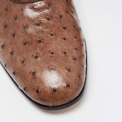 Pre Owned Salvatore Ferragamo Brown Ostrich Leather Gris Lace Up Derby Size 41
