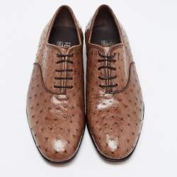 Pre Owned Salvatore Ferragamo Brown Ostrich Leather Gris Lace Up Derby Size 41