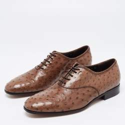 Pre Owned Salvatore Ferragamo Brown Ostrich Leather Gris Lace Up Derby Size 41