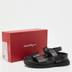 Salvatore Ferragamo Black Leather Notorius Slingback Flat Sandals Size 44