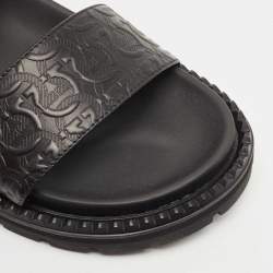 Salvatore Ferragamo Black Leather Notorius Slingback Flat Sandals Size 44