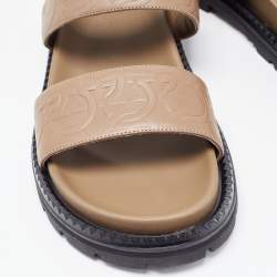 Pre Owned Salvatore Ferragamo Beige Embossed Leather Notorius Flat Sandals Size 44