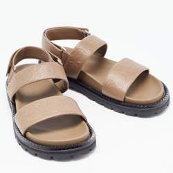 Pre Owned Salvatore Ferragamo Beige Embossed Leather Notorius Flat Sandals Size 44