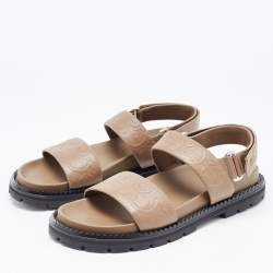 Pre Owned Salvatore Ferragamo Beige Embossed Leather Notorius Flat Sandals Size 44