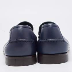 Pre Owned Salvatore Ferragamo Navy Blue Leather Giordano Loafers Size 45