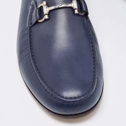 Pre Owned Salvatore Ferragamo Navy Blue Leather Giordano Loafers Size 45