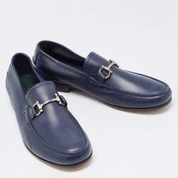 Pre Owned Salvatore Ferragamo Navy Blue Leather Giordano Loafers Size 45