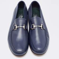 Pre Owned Salvatore Ferragamo Navy Blue Leather Giordano Loafers Size 45
