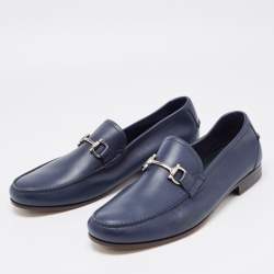 Pre Owned Salvatore Ferragamo Navy Blue Leather Giordano Loafers Size 45