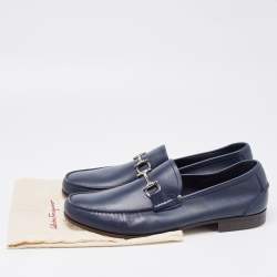 Pre Owned Salvatore Ferragamo Navy Blue Leather Giordano Loafers Size 45