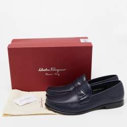 Pre Owned Salvatore Ferragamo Navt Blue Leather Connor Slip On Loafers Size 45